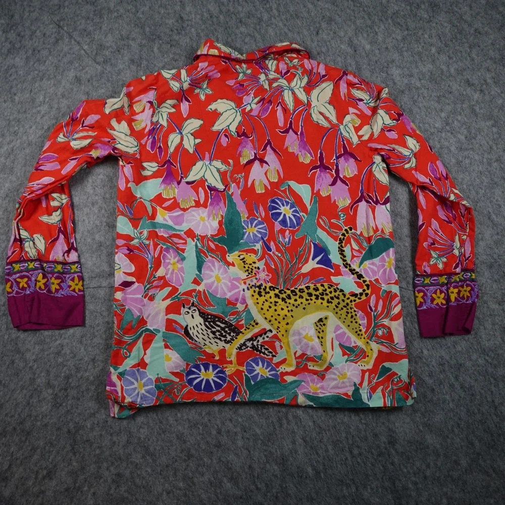 Anthropologie Pajama Top Women‎ Small Red Lil Sire Cheetah Dreams Flannel Sleep